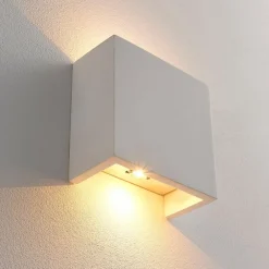 Lindby Anneke - firkantet LED-vegglampe i gips| Design- Og Hotellbelysning|Led-Innendørs