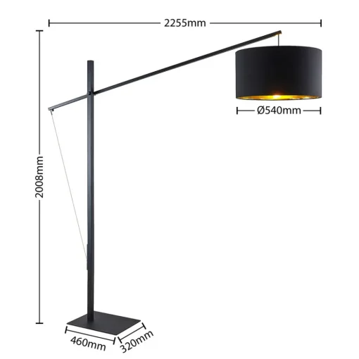 Arcchio buelampe Mossa, 200 cm, svart-gull, tekstil Sale