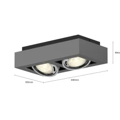 Arcchio downlight Ronka, 34 cm, 2 lyskilder, grå, GU10| Design- Og Hotellbelysning
