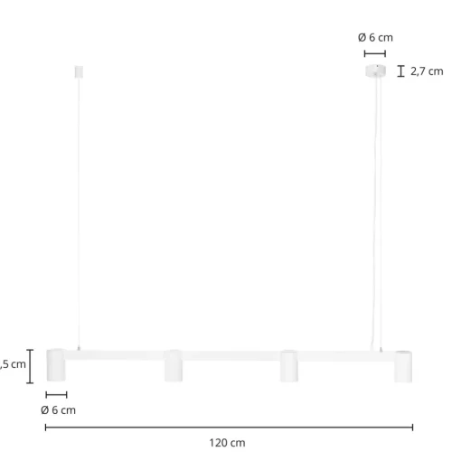 Arcchio hengelampe Brinja, hvit, 120 cm lang, 4 lyskilder, GU10 New