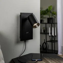 Arcchio spotlight Brinja, svart, metall, USB-C, bryter| Butikkbelysning|Design- Og Hotellbelysning
