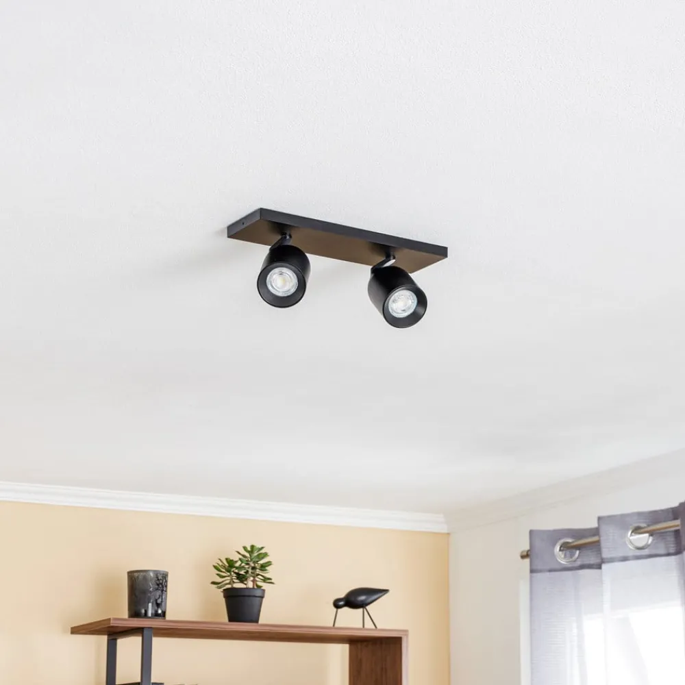 Arcchio spotlight Brinja, svart, kantet, Ø 7 cm, 2 lyskilder, GU10| Kontorbelysning