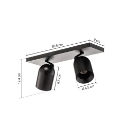 Arcchio spotlight Brinja, svart, kantet, Ø 7 cm, 2 lyskilder, GU10| Kontorbelysning