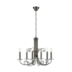ORION Ariane lysekrone, nikkel, Ø 67,5 cm, krystall, 5 lyskilder.| Lysekroner