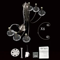 ORION Ariane lysekrone, nikkel, Ø 67,5 cm, krystall, 5 lyskilder.| Lysekroner