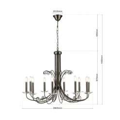 ORION Ariane lysekrone, nikkel, Ø 92 cm, krystall, 10 lyskilder. Outlet