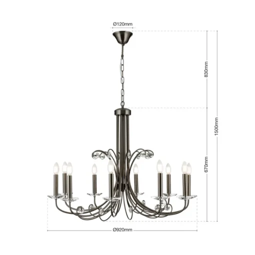 ORION Ariane lysekrone, nikkel, Ø 92 cm, krystall, 10 lyskilder. Outlet