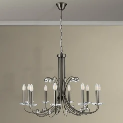 ORION Ariane lysekrone, nikkel, Ø 92 cm, krystall, 10 lyskilder. Outlet