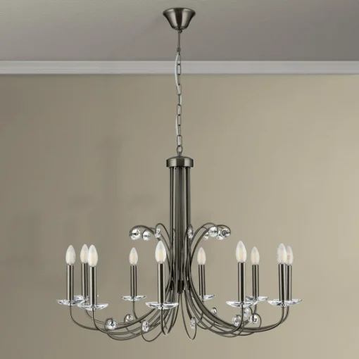 ORION Ariane lysekrone, nikkel, Ø 92 cm, krystall, 10 lyskilder. Outlet