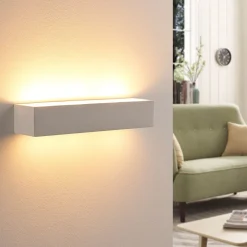 Lindby Arya vegglampe, opp/ned, hvit, gips, G9, 2 lyskilder, lakkerbar New