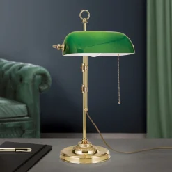 ORION Banklampe Harvard med trekkbryter, messing/grønn Discount