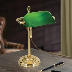ORION Banklampe Harvard, messing/grønn, høyde 32 cm