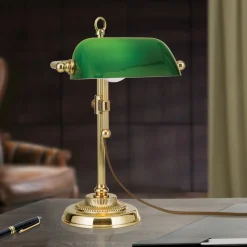 ORION Banklampe Harvard, messing/grønn, høyde 32 cm