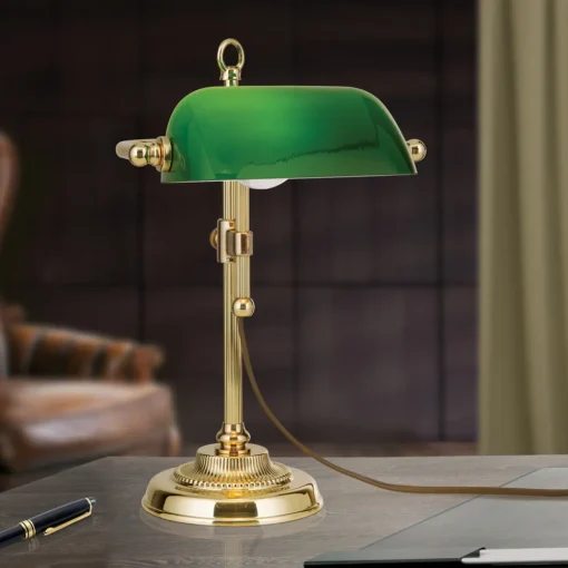 ORION Banklampe Harvard, messing/grønn, høyde 32 cm