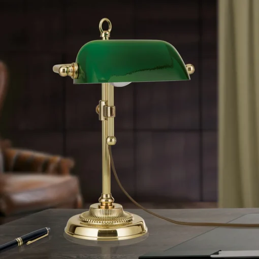 ORION Banklampe Harvard, messing/grønn, høyde 32 cm