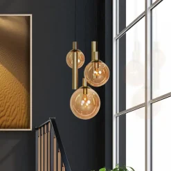 Steinhauer Bollique hengelampe, 5 lyskilder, rund, messing, GU10 + E27| Pendellamper