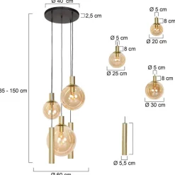 Steinhauer Bollique hengelampe, 5 lyskilder, rund, messing, GU10 + E27| Pendellamper