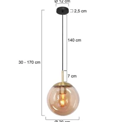 Steinhauer Bollique hengelampe, messing, Ø 20 cm, glass, 1 lyskilde, kuppel| Pendellamper
