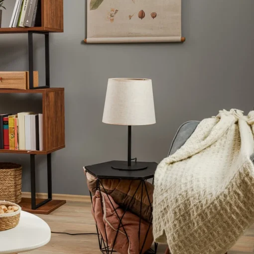 TK Lighting Bordlampe Chicago med skjerm i lin| Bordlamper