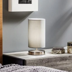 Brilliant Bordlampe Clarie med grå stoffskjerm| Bordlamper