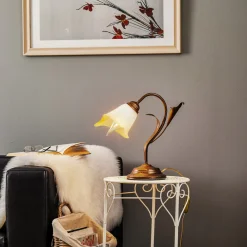 ONLI Bordlampe Lucrezia i bronse med blomsterskjerm Clearance