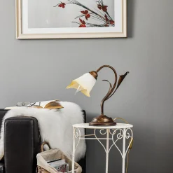 ONLI Bordlampe Lucrezia i bronse med blomsterskjerm Clearance