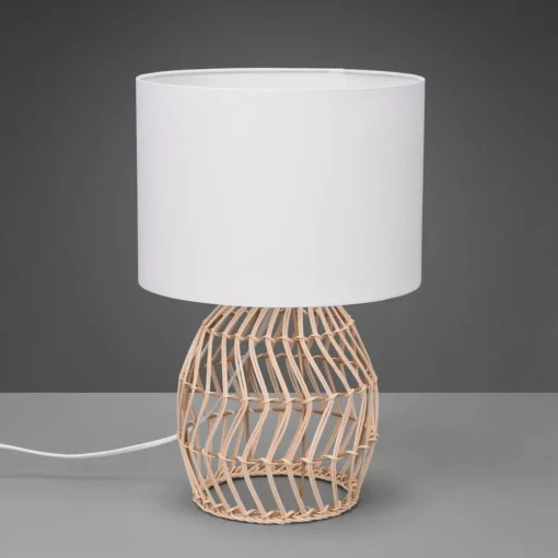 Reality Leuchten Bordlampe Rike, rottingfot og stoffskjerm| Bordlamper