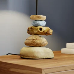 ONLI Bordlampe Vera, stoffskjerm og steindekor, 38 cm