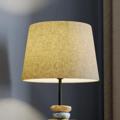 ONLI Bordlampe Vera, stoffskjerm og steindekor, 38 cm