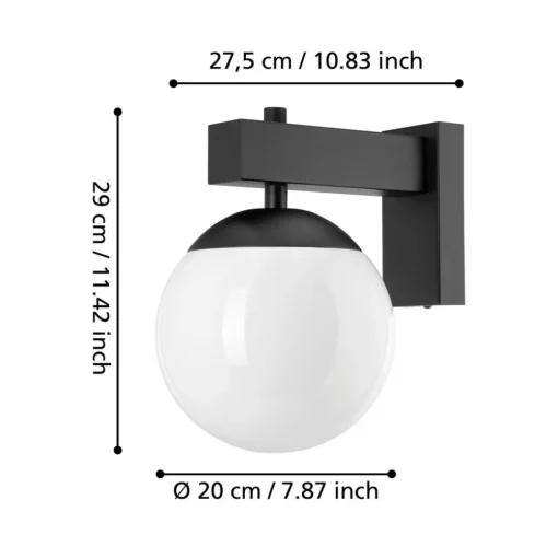 EGLO Bufalata utendørs vegglampe, svart/opalhvit Hot