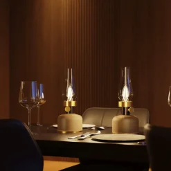 Calex LED-bordlampe med batteri Lavinio, sandfarget, dimmer| Terrassebelysning