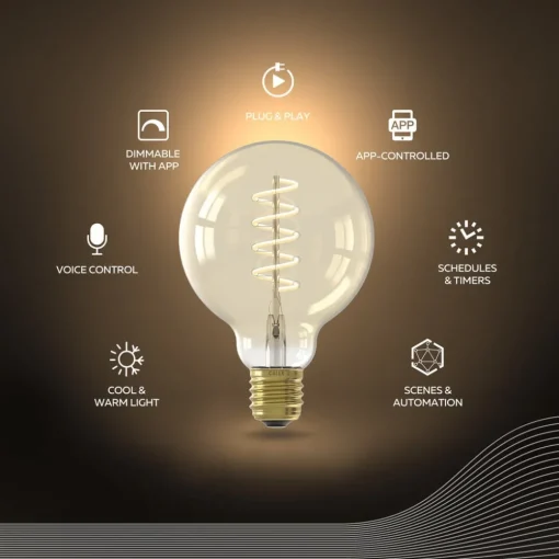 Calex Smart LED E27 7W G95 1800 - 3000 K Glødetråd 2-pak| Smarthus Lyspærer