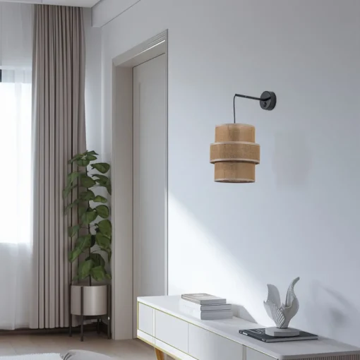 TK Lighting Calisto vegglampe, jute, naturbrun, bryter Sale