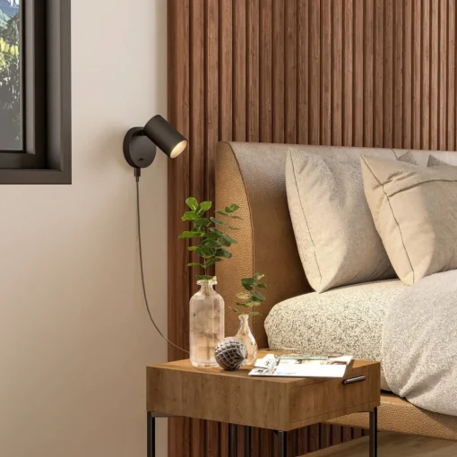 Deko-Light CAN TILT veggspot, svart, Ø 10 cm, metallbryter USB| Spotter I Tak