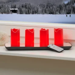 STAR TRADING Candle LED-lys i 4-er sett med fjernkontroll, rød| Julebelysning|Dekorasjonsbelysning
