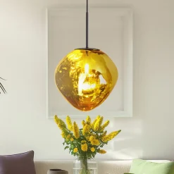 Eco-Light Canopus hengelampe, gullfarget, Ø 28 cm, glass, E27| Pendellamper