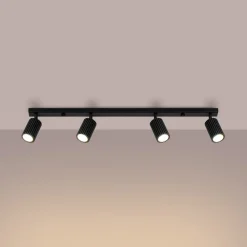 SOLLUX LIGHTING Carbon downlight, svart, lengde 81 cm, aluminium, 4 lyskilder.