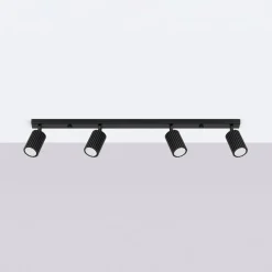 SOLLUX LIGHTING Carbon downlight, svart, lengde 81 cm, aluminium, 4 lyskilder.