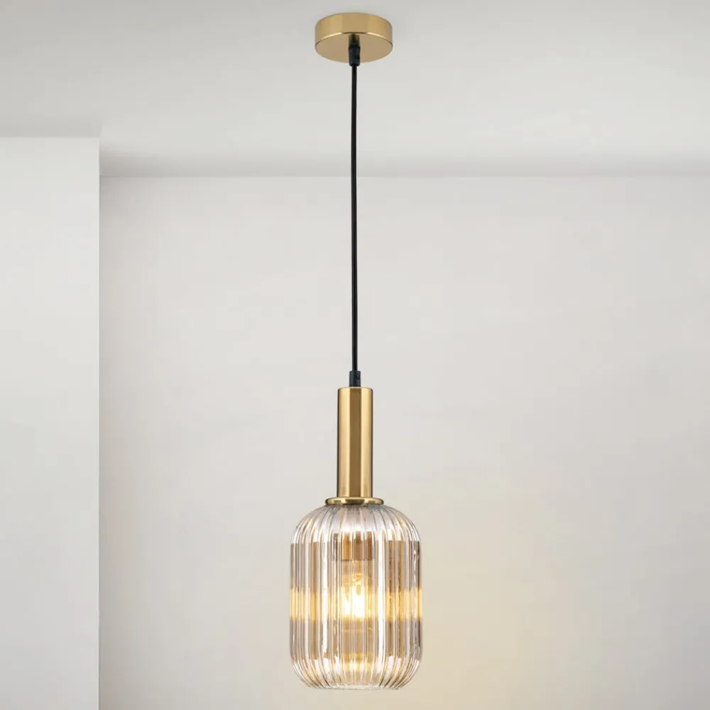 ORION Carneval pendellampe, antikk messing/amber, Ø 14 cm, glass| Pendellamper