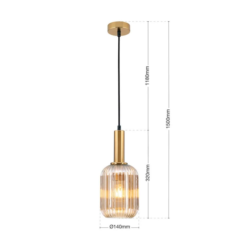 ORION Carneval pendellampe, antikk messing/amber, Ø 14 cm, glass| Pendellamper