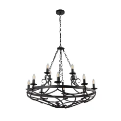 Searchlight Cartwheel III lysekrone, 12 lyskilder, Ø 89 cm, svart, metall Hot