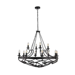 Searchlight Cartwheel III lysekrone, 12 lyskilder, Ø 89 cm, svart, metall Hot