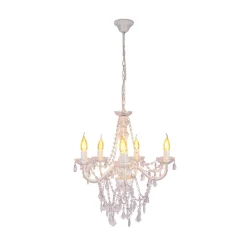 Näve Cecilia lysekrone, hvit, jern/akryl, Ø 52 cm, 5 lyskilder. Discount