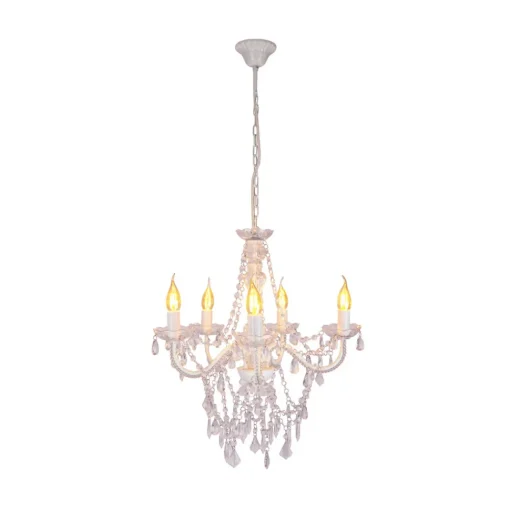 Näve Cecilia lysekrone, hvit, jern/akryl, Ø 52 cm, 5 lyskilder. Discount