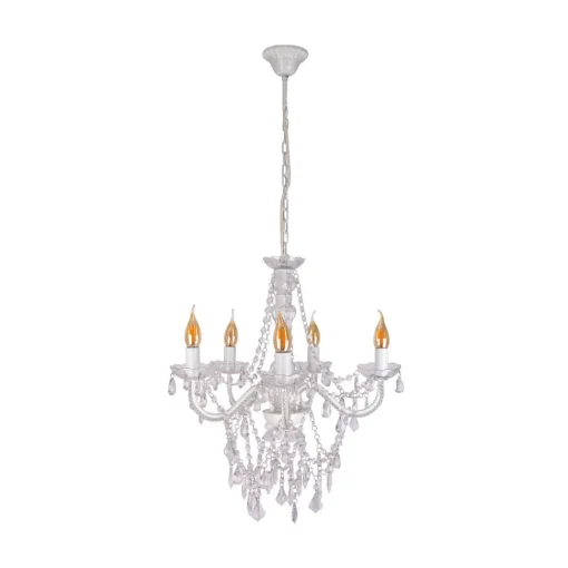Näve Cecilia lysekrone, hvit, jern/akryl, Ø 52 cm, 5 lyskilder. Discount