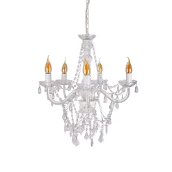 Näve Cecilia lysekrone, hvit, jern/akryl, Ø 52 cm, 5 lyskilder. Discount