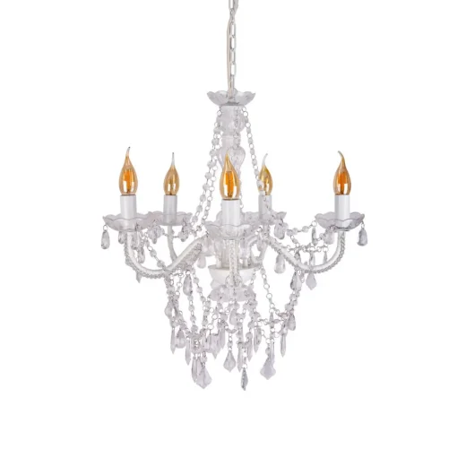 Näve Cecilia lysekrone, hvit, jern/akryl, Ø 52 cm, 5 lyskilder. Discount