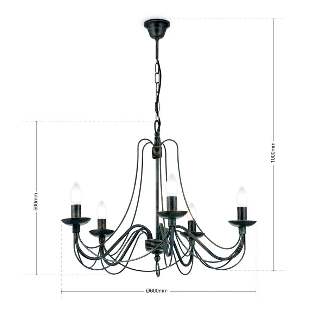 ORION CLARA lysekrone i herregårdsstil med fem lys| Lysekroner