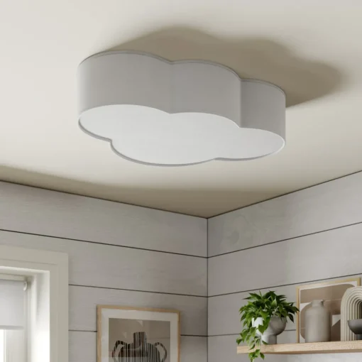 TK Lighting Cloud taklampe, hvit, tekstil, lengde 62 cm, E27, 4 lyskilder. Hot