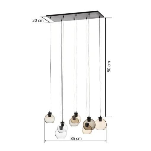 TK Lighting Cubus hengelampe, 85 cm, 8 lyskilder, klar/honning/brun, glass